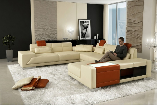 Lieder-Sofa Sofa mat USB Couch Designersofa U-Form Eckgarnitur Polstereck XXL Grouss