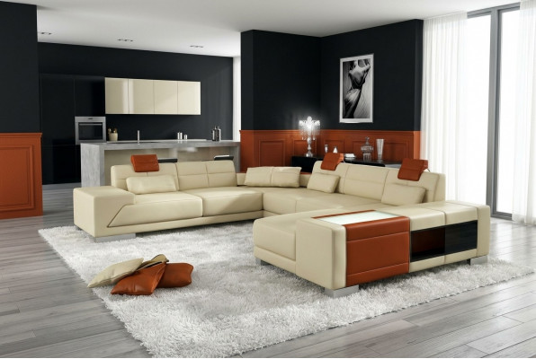 Lieder-Sofa Sofa mat USB Couch Designersofa U-Form Eckgarnitur Polstereck XXL Grouss