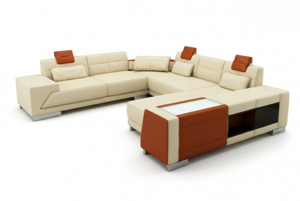 Lieder-Sofa Sofa mat USB Couch Designersofa U-Form Eckgarnitur Polstereck XXL Grouss