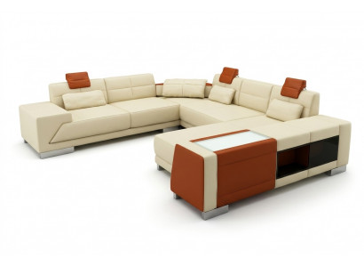 Lieder-Sofa Sofa mat USB Couch Designersofa U-Form Eckgarnitur Polstereck XXL Grouss
