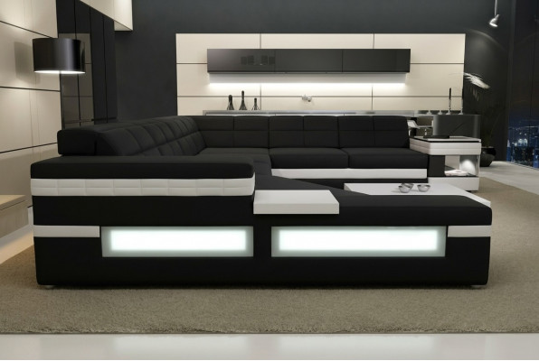 Designersofa Sofa USB Wunnlandschaft Ecksofa Wunnlandschaft Polster Couche LED