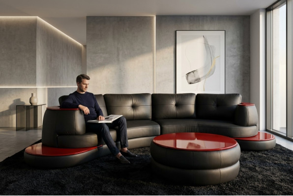 Designer ronnfërmeg USB Ecksofa Wunnlandschaft Rondsofa Ledersofa Canapé Sofa U-Form
