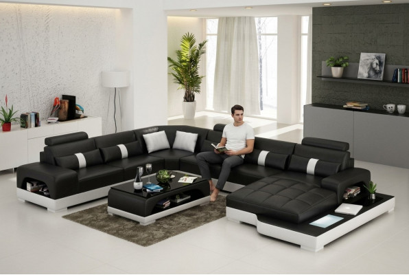 Leader U-Form Wunnlandschaft Canapé Grouss XXL Sofa mat USB Polster Eck Garnitur Eck