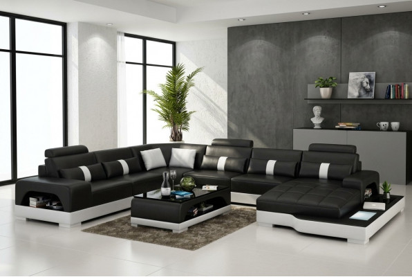Leader U-Form Wunnlandschaft Canapé Grouss XXL Sofa mat USB Polster Eck Garnitur Eck