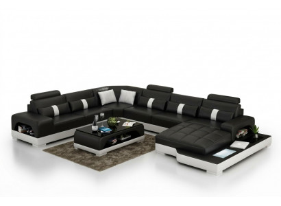 Leader U-Form Wunnlandschaft Canapé Grouss XXL Sofa mat USB Polster Eck Garnitur Eck