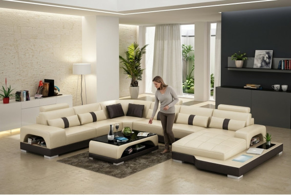 Lieder U Form Wunnlandschaft Canapé Grouss XXL Sofa LED USB Polster Eck Garniture Eck