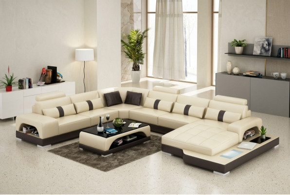 Lieder U Form Wunnlandschaft Canapé Grouss XXL Sofa LED USB Polster Eck Garniture Eck