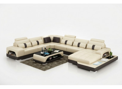 Lieder U Form Wunnlandschaft Canapé Grouss XXL Sofa LED USB Polster Eck Garniture Eck