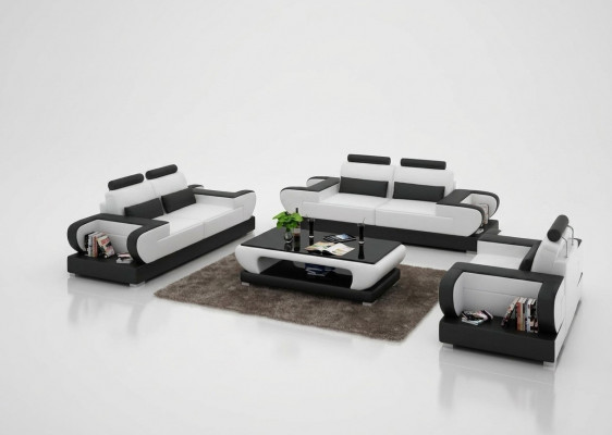 Ledercouch Couch Wunnlandschaft 3+2+1 Sëtzer Garnitur Design Modern Sofa mat USB