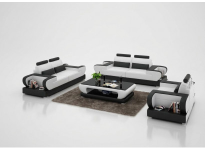 Ledercouch Couch Wunnlandschaft 3+2+1 Sëtzer Garnitur Design Modern Sofa mat USB