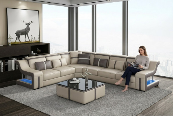 Sofa USB LED Polsteren Sofas Couchen Landschaft Miwwelen Sëtz Eck Garnitur L Form Nei