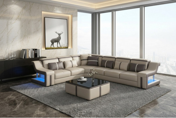 Sofa USB LED Polsteren Sofas Couchen Landschaft Miwwelen Sëtz Eck Garnitur L Form Nei