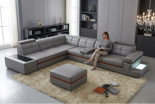 Liederkanapé Couch Wunnlandschaft Eckkanapé Eck Garnitur +USB Neit Design Modern Kanapé