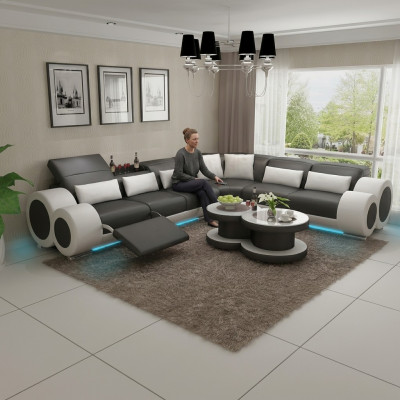 Liederdivan Canapé Wunnlandschaft Eckdivan Eck Garnitur Design Modern Divan USB Relaxatioun