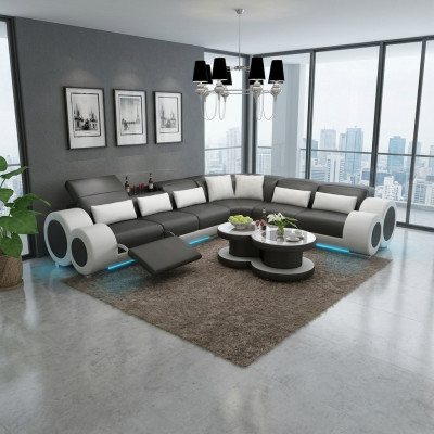 Liederdivan Canapé Wunnlandschaft Eckdivan Eck Garnitur Design Modern Divan USB Relaxatioun