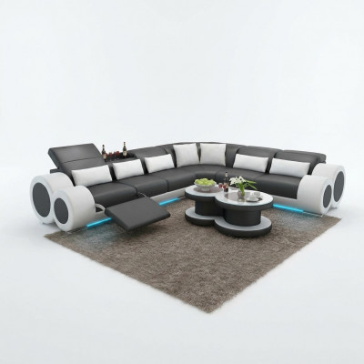 Liederdivan Canapé Wunnlandschaft Eckdivan Eck Garnitur Design Modern Divan USB Relaxatioun