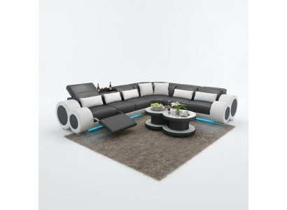 Liederdivan Canapé Wunnlandschaft Eckdivan Eck Garnitur Design Modern Divan USB Relaxatioun