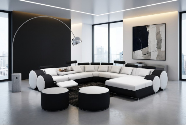 Designer-Leder-Sofa + USB Grouss Wunnlandschaft Sofa Couch Polster Garnitur Eckssofa