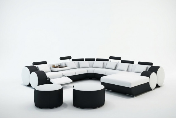 Designer-Leder-Sofa + USB Grouss Wunnlandschaft Sofa Couch Polster Garnitur Eckssofa