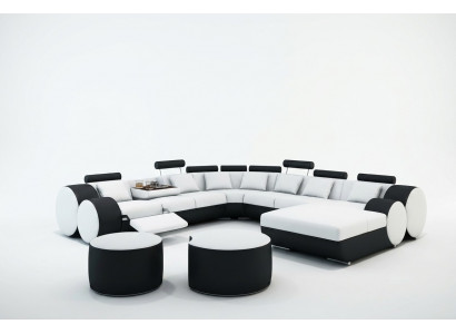 Designer-Leder-Sofa + USB Grouss Wunnlandschaft Sofa Couch Polster Garnitur Eckssofa