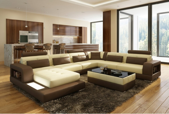 XXL grouss Wunnlandschaft Sofa mat USB Polster Lieder Sofa Garnitur Couchen Liicht