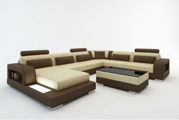XXL grouss Wunnlandschaft Sofa mat USB Polster Lieder Sofa Garnitur Couchen Liicht