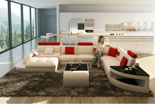 Multifunktion XXL Grousst Ledersofa Sofa mat USB, Ecke Wunlandschaft Eckssofa Polster