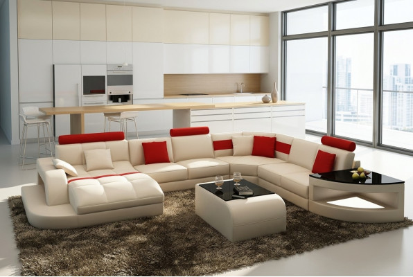 Multifunktion XXL Grousst Ledersofa Sofa mat USB, Ecke Wunlandschaft Eckssofa Polster