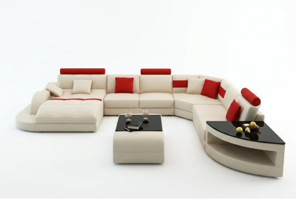 Multifunktion XXL Grousst Ledersofa Sofa mat USB, Ecke Wunlandschaft Eckssofa Polster