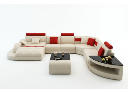 Multifunktion XXL Grousst Ledersofa Sofa mat USB, Ecke Wunlandschaft Eckssofa Polster