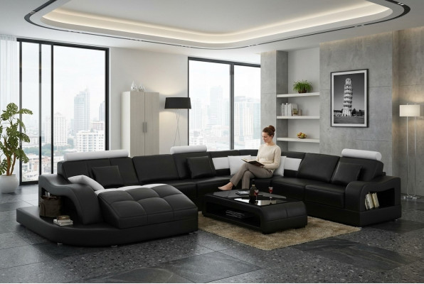 Designer Ecksofa mat Liege Couch Sofa Wunnlandschaft Lieder Canapé U Form mat USB
