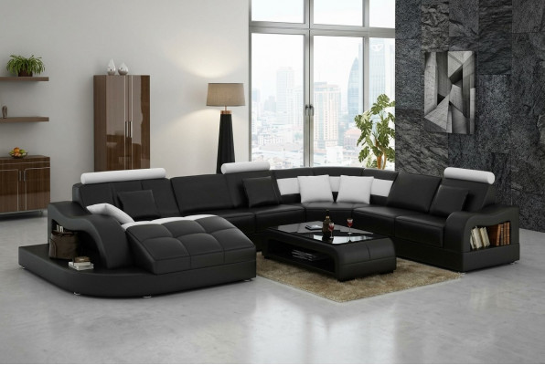 Designer Ecksofa mat Liege Couch Sofa Wunnlandschaft Lieder Canapé U Form mat USB