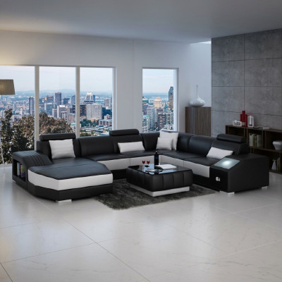 Wunnlandschaft Eckcanapé mat USB Ledercanapé Sofa Couch Polster Sëtz Eck Garnitur!