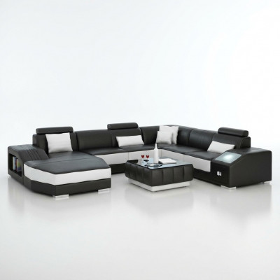 Wunnlandschaft Eckcanapé mat USB Ledercanapé Sofa Couch Polster Sëtz Eck Garnitur!