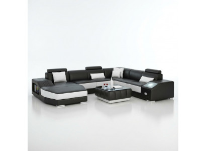 Wunnlandschaft Eckcanapé mat USB Ledercanapé Sofa Couch Polster Sëtz Eck Garnitur!
