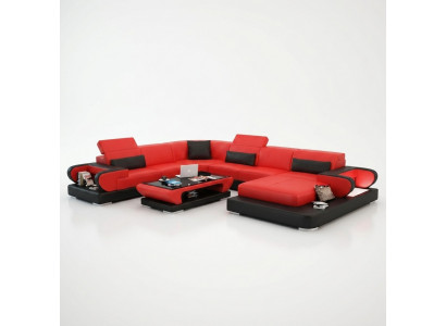 Sofa Eckcouch Couch Funktiounssofa + USB U Form Kënschtlecher Lieder Beige Schloffunktion