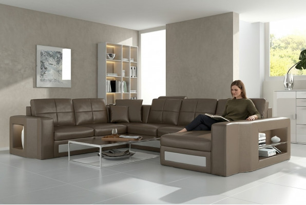Design Wunnlandschaft Lieder-Sofa Ecksofa Eckcouch Polster Sofa Eck USB + LED