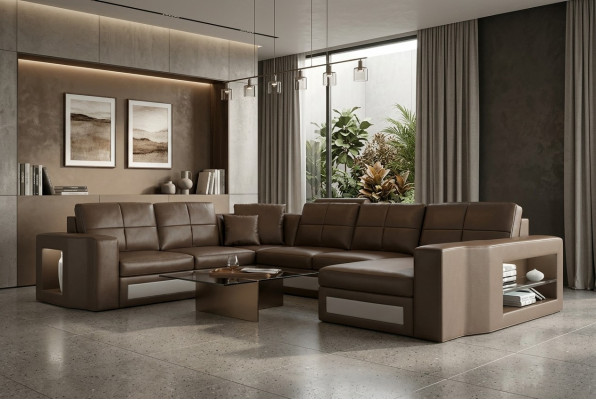 Design Wunnlandschaft Lieder-Sofa Ecksofa Eckcouch Polster Sofa Eck USB + LED
