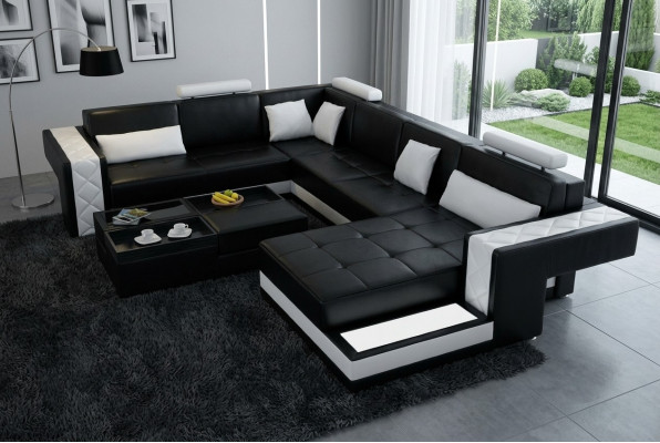 Design Liederzofa Eckzofa Eckcouch Polster Zofa Eck USB + LED Wunnlandschaft