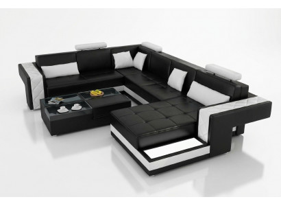 Design Liederzofa Eckzofa Eckcouch Polster Zofa Eck USB + LED Wunnlandschaft