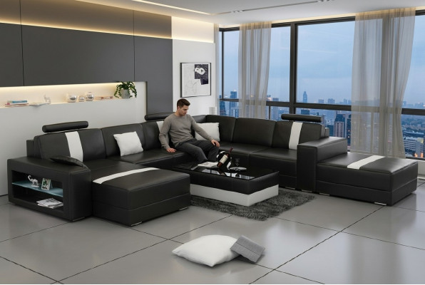 Ecksofa Polster +USB Designer Sofa Canapé Modern Sofas U-Form Lieder Eckgarnitur