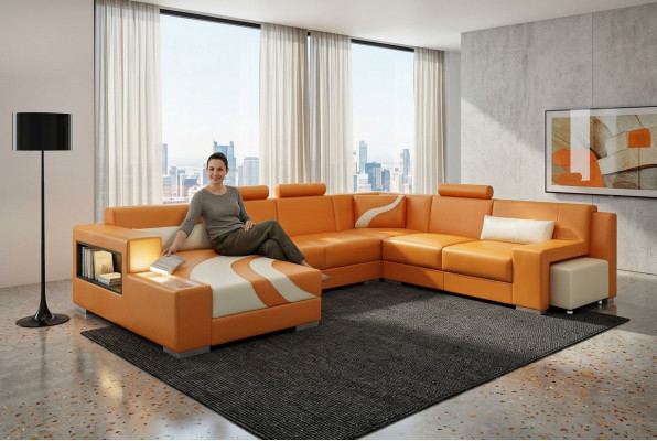 Eckcouch Polster Designer Sofa Eckgarnitur Couch Modern Sofas U Form Lieder +USB