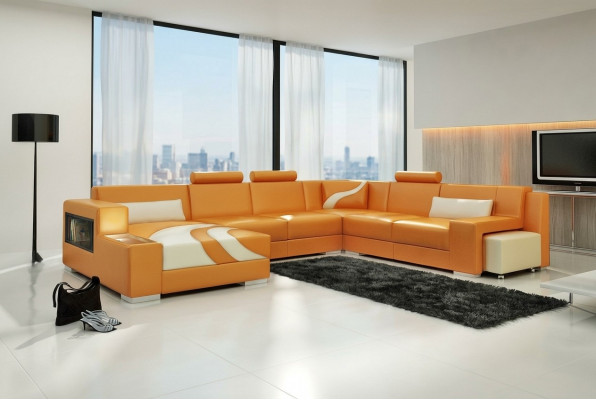 Eckcouch Polster Designer Sofa Eckgarnitur Couch Modern Sofas U Form Lieder +USB