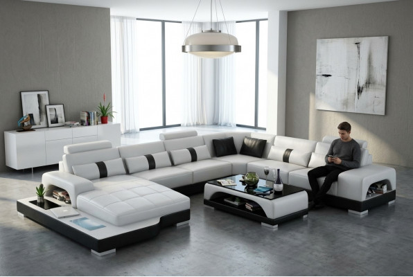 Ecksofa Wunnlandschaft + USB Polster Design Canapé Modern Lieder Sofa Eckgarnitur