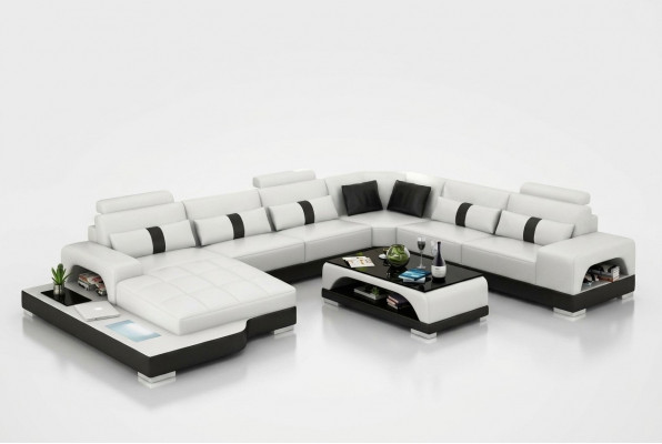 Ecksofa Wunnlandschaft + USB Polster Design Canapé Modern Lieder Sofa Eckgarnitur