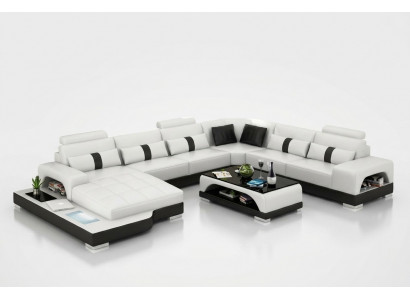 Ecksofa Wunnlandschaft + USB Polster Design Canapé Modern Lieder Sofa Eckgarnitur