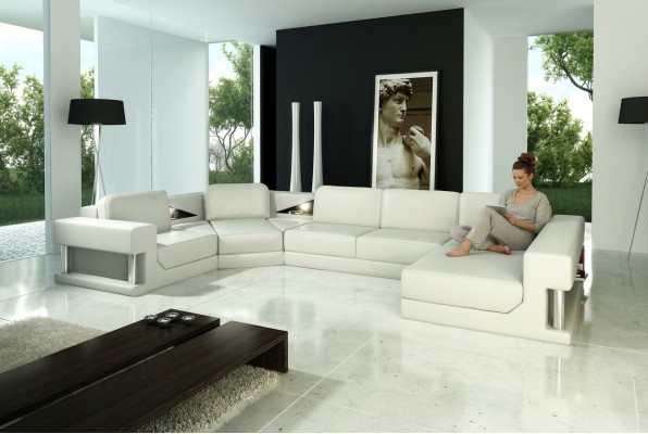 Moderne Lieder Eckcouch Wohnlandschaft + USB Polster Eckgarnitur Design Canapé