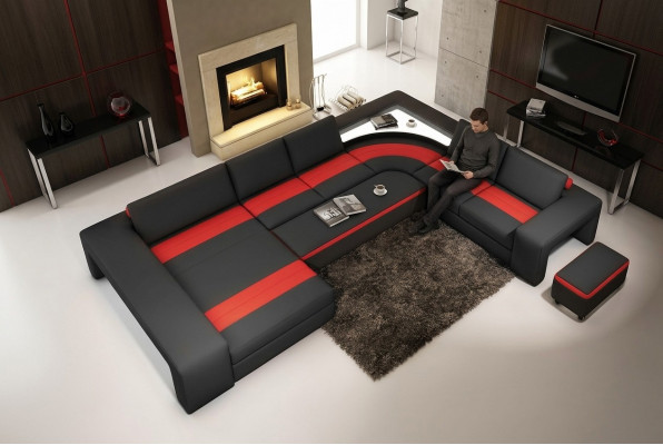 Wunnlandschaft Ecksofa mat LED & USB Sofa Polster Canapé Garnitur U Form Lieder