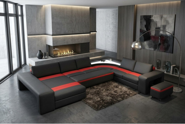 Wunnlandschaft Ecksofa mat LED & USB Sofa Polster Canapé Garnitur U Form Lieder