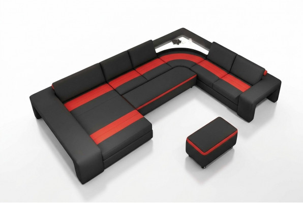 Wunnlandschaft Ecksofa mat LED & USB Sofa Polster Canapé Garnitur U Form Lieder
